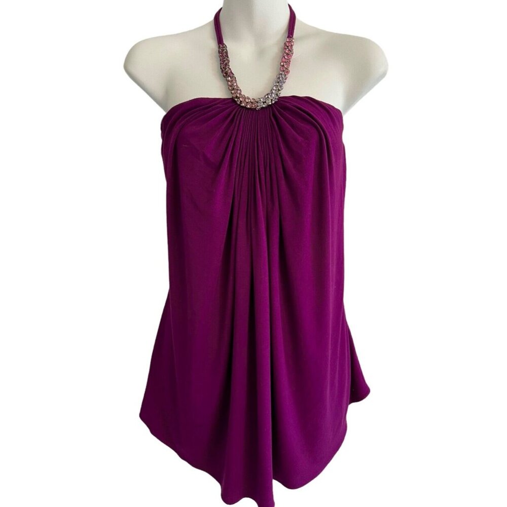 Sky Brand Rhinestone Halter Neck Tank Top Purple Plum Rhinestones Size Small